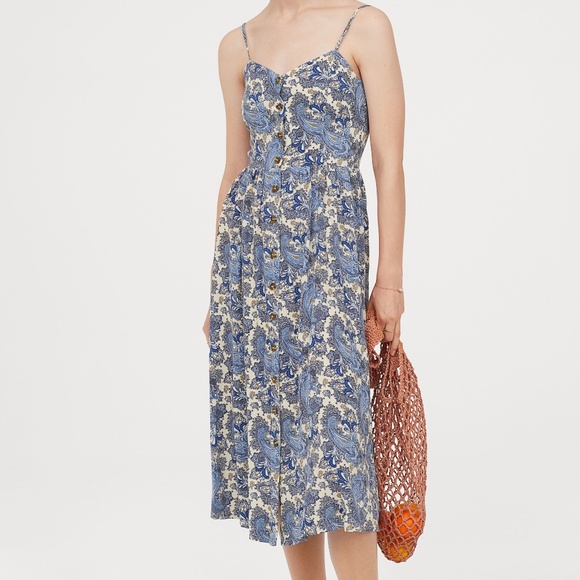 H M Dresses Hm Blue Floral Paisley Midi Dress With Buttons Poshmark